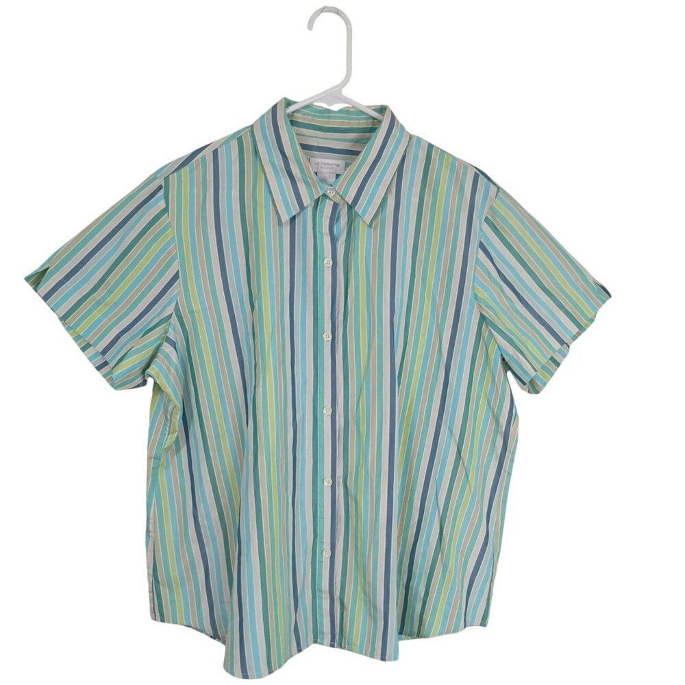 Liz Claiborne Woman Shirt Striped Button-Down Silk and Cotton Blend Size 16W